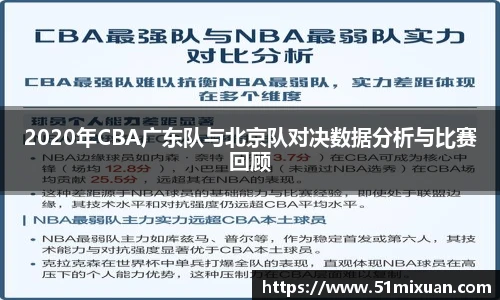 2020年CBA广东队与北京队对决数据分析与比赛回顾